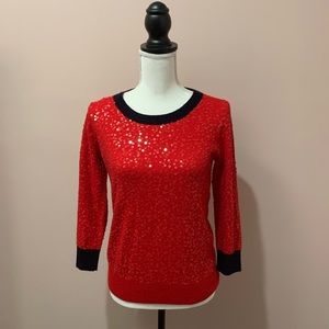 J. Crew Factory Red and Navy Blue Sequined Sweater